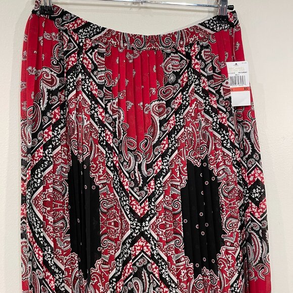 New MK Bandana Paisley Pleated Maxi Skirt Red Currant XS (runs large) - Picture 3 of 7